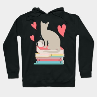 Cat silhouette coffee tea books hearts Hoodie